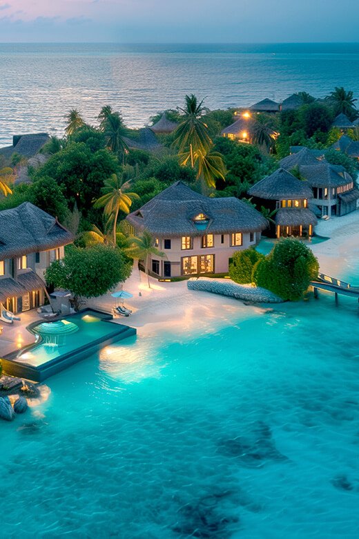 Resort pool at dusk